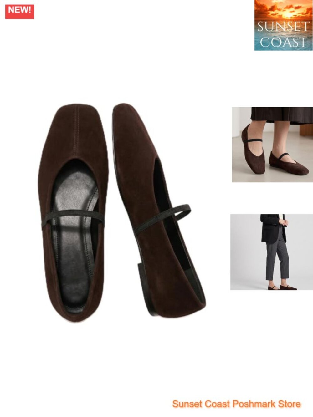 Square Toe Faux Leather Ballet Flats With Elastic Strap Mary Jane